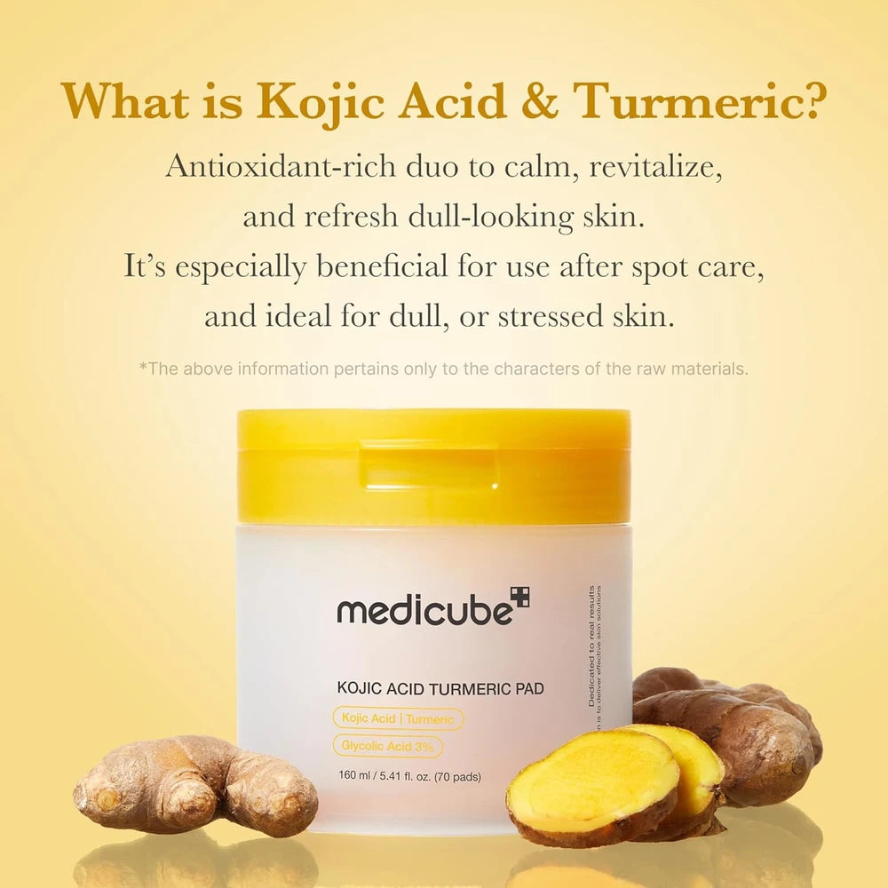 Kojic Acid Turmeric Toner Pads, Medicube Korean Skincare